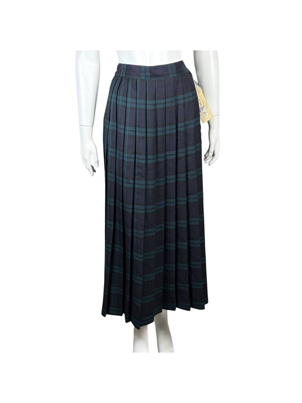Vintage Michele Tartan Plaid Pleated Midi Skirt Size 12 Blue Green Preppy